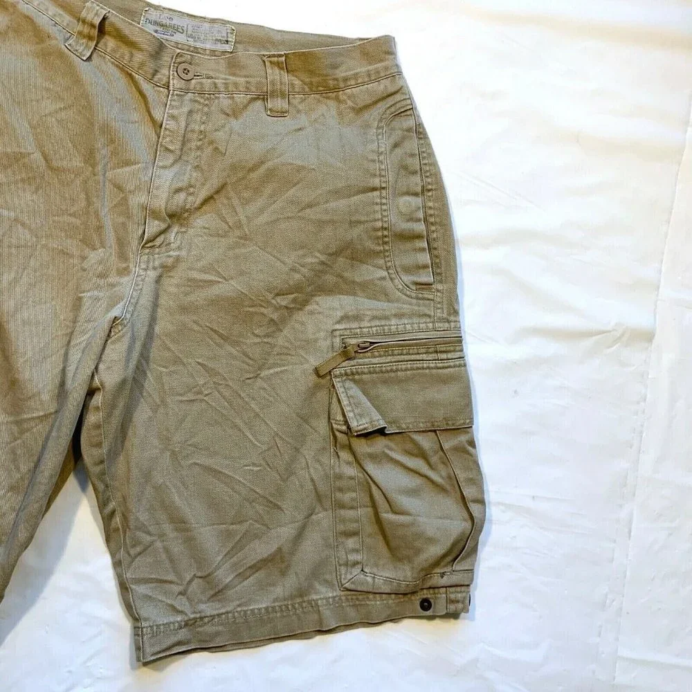 Vintage Lee Dungarees Cargo Shorts Mens 32x11 Longer‎ Length Heavyweight Khaki